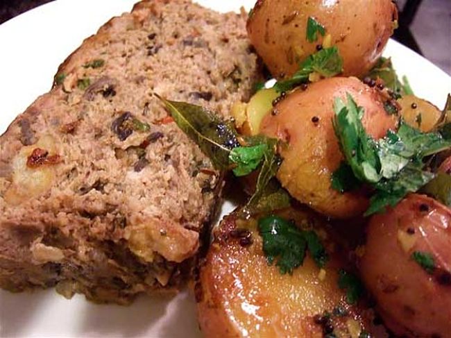 Tamarind-Glazed Meatloaf with roast potatoes
