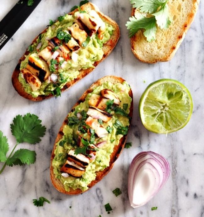 Halloumi and avocado bruschetta