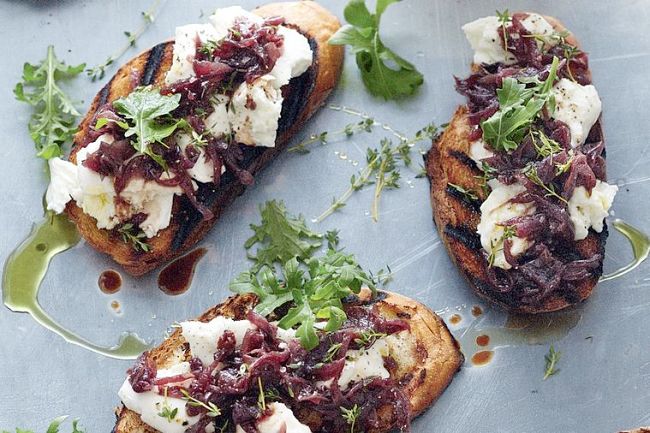 Agrodolce onion and mozzarella bruschetta - see more great recipes here