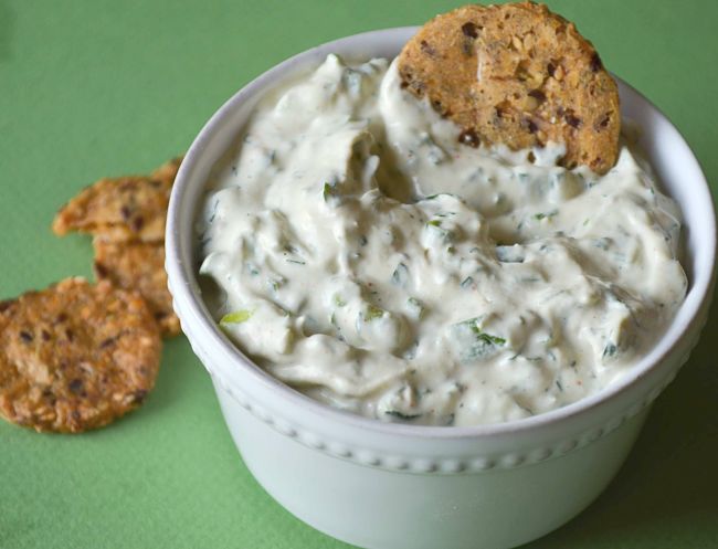 Herbed cashew cheese makes a delightful dip as a party food or a delicious snack.