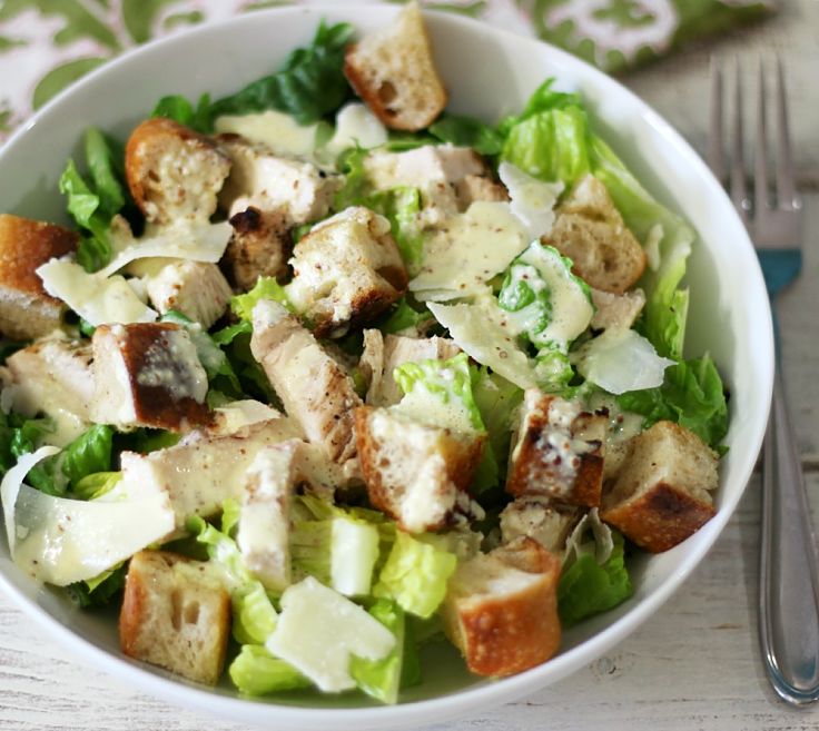 Easy homemade Caesar dressing  drizzled over tender grilled chicken - a delicious snack and party dish
