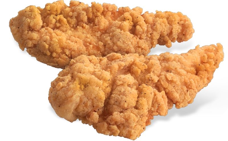 Crumbed chicken strips, deep fried and ready to serve