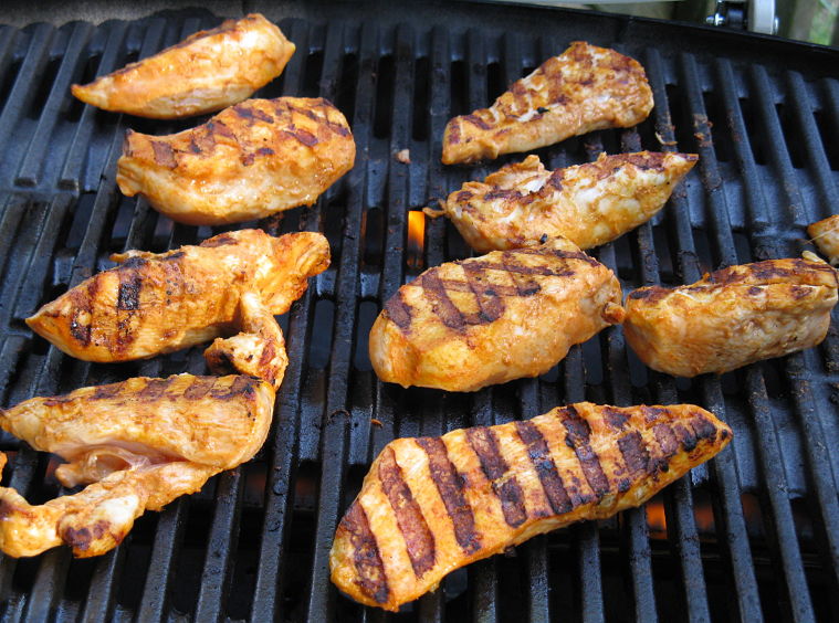 Barbecued marinated chicken strips are so nice and versatile as a side dish for various barabecue meals.