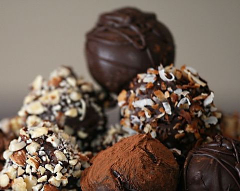 Delicious Homemade Chocolate Truffles with Liqueurs, Mint, Nuts and Spices