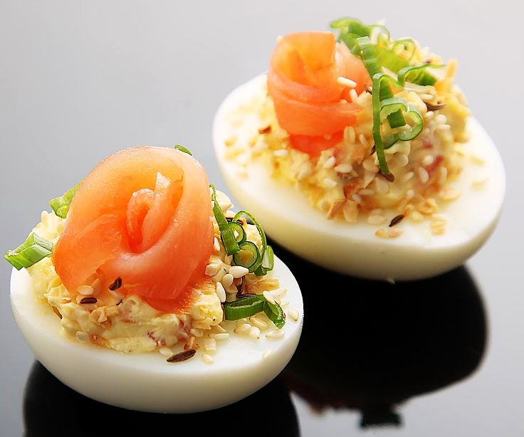 Deviled eggs with salmon and crushed almonds is one of many fabulous recipes in this article