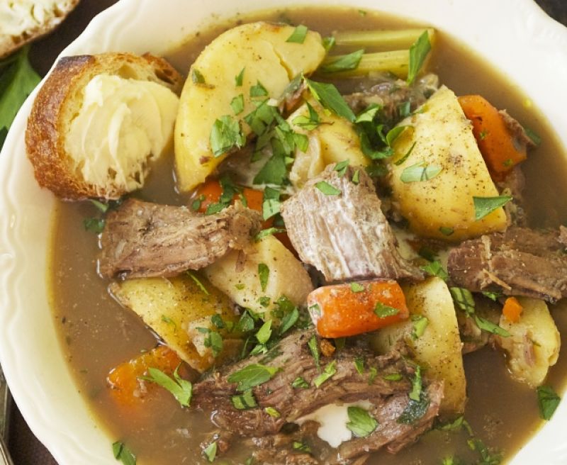 Hearty beef and vegetables soup is a great cook-once, eat-twice dish which improves with keeping. You can add fresh herbs and leafy vegetables to add intrigue and flavor