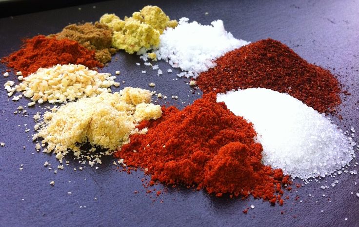 The lovely colors of the ingredients for making Fajita spice rub at home