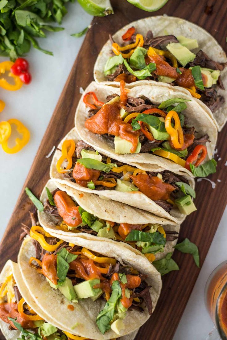 Slow cooker beef fajita tacos with mango sauce - a delightful way to highlight the wonderful uses of Fajita spice mix as a rub and marinade for beef pork and chicken and also for vegetables