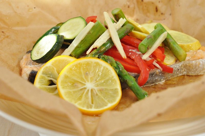 All the delicate tastes and textures of fish and vegetables are retained when cooked in parchment paper