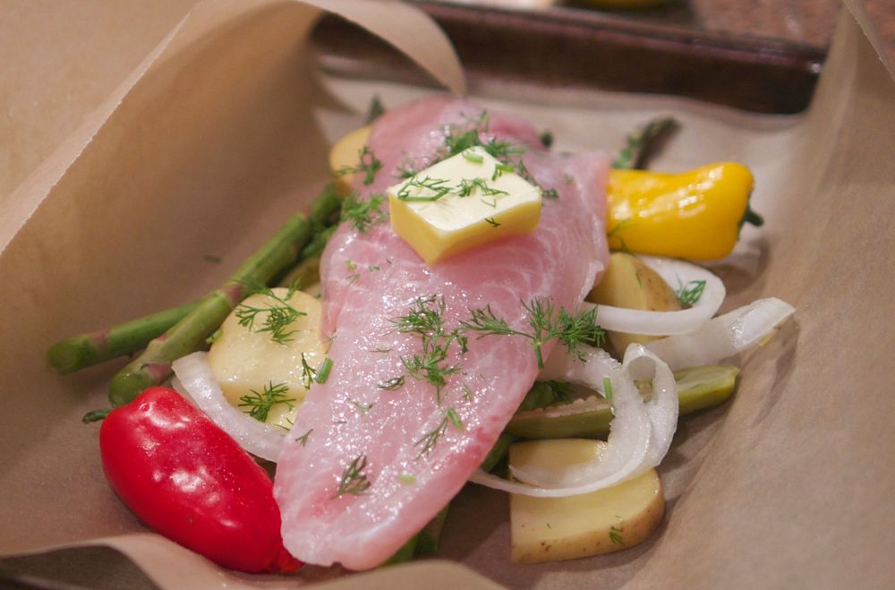 Fish in parchment ready to Wrap