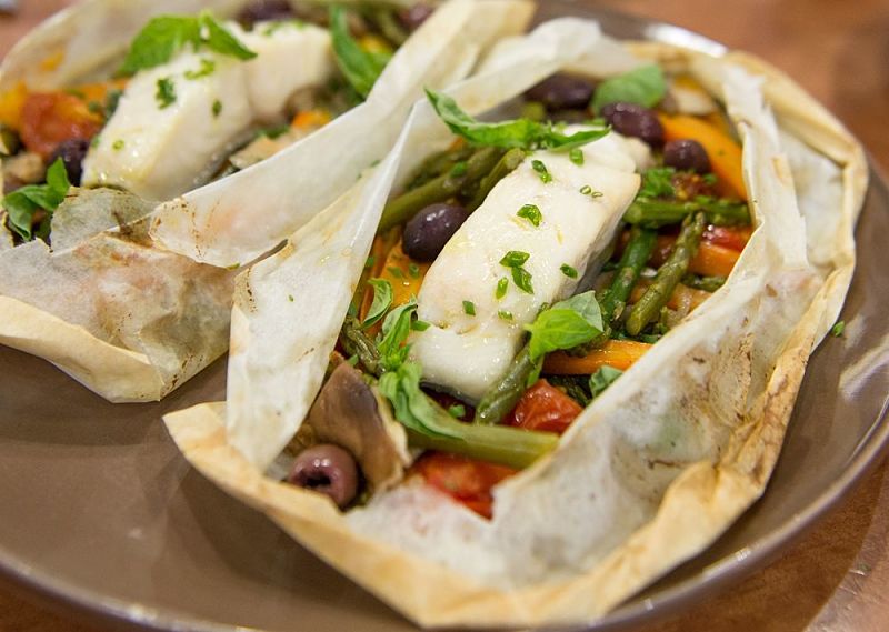 Classic fish parcel with a nice array of vegetables and herbs