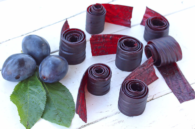 Homemade grape anf blueberry fruit leather