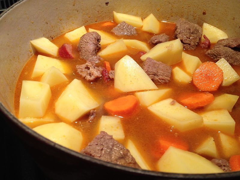 Cook your until the potatoes, carrots and other vegetables are just tender - Cook the meal first until stringy and add the vegetables later