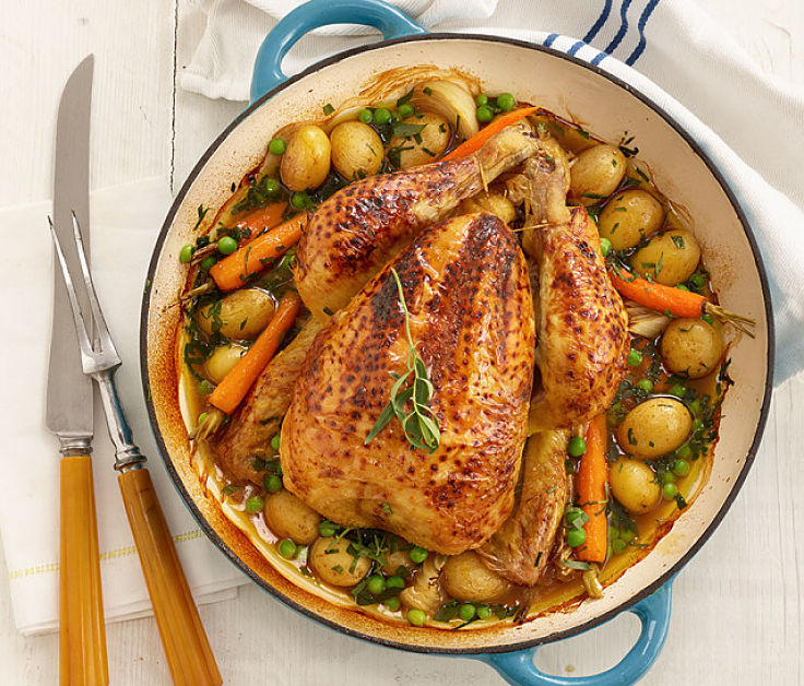 One pot whole chicken with spring vegetables