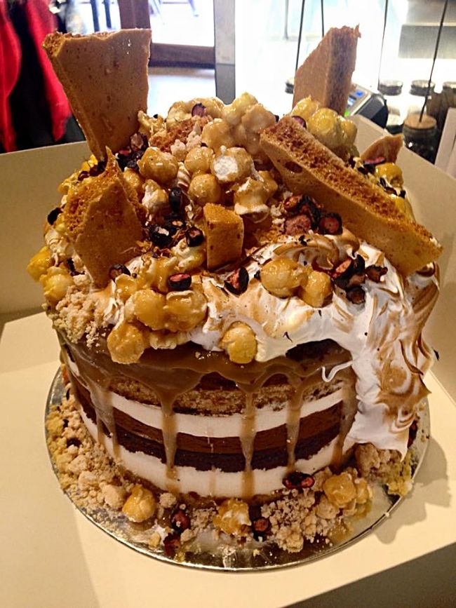 Beautiful rich cake topped with honeycomb pieces - spectacular!