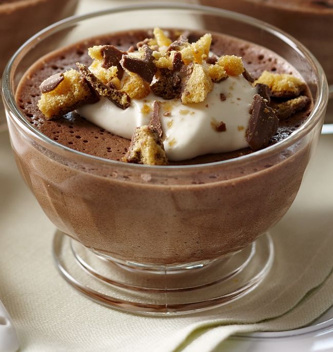 Chocolate mousse dessert topped with homemade honeycomb - delicious