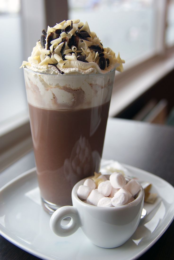 Add cream and marshmallows to your homemade hot chocolate