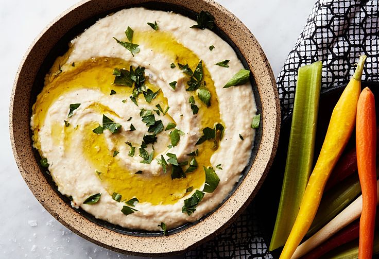 Hummus is a very healthy dip, especially when vegetable sticks are used instead of crackers