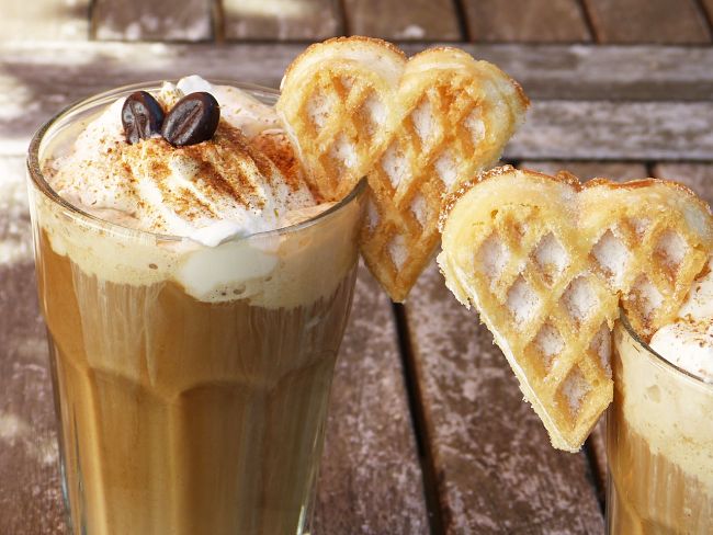 Wafers add a delightful touch to these cold iced coffee drinks made at home with these recipes