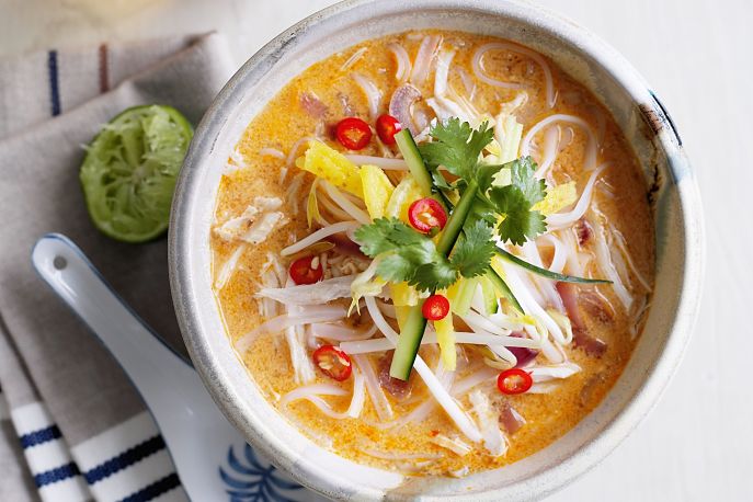 Delicious home made laksa with fresh chillies and herbs