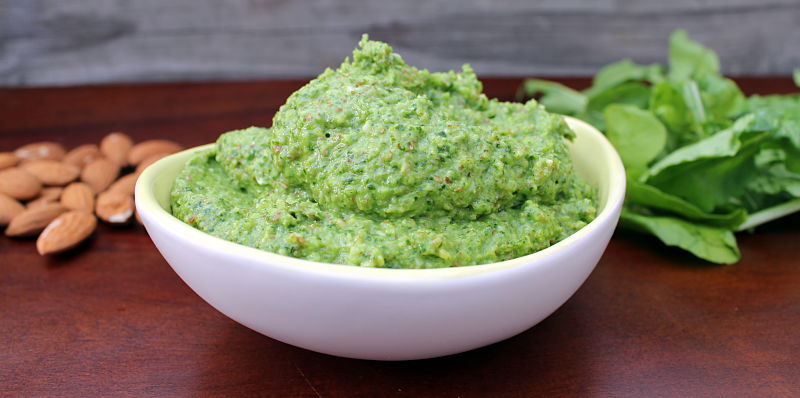 Spinach and almond pesto recipe.