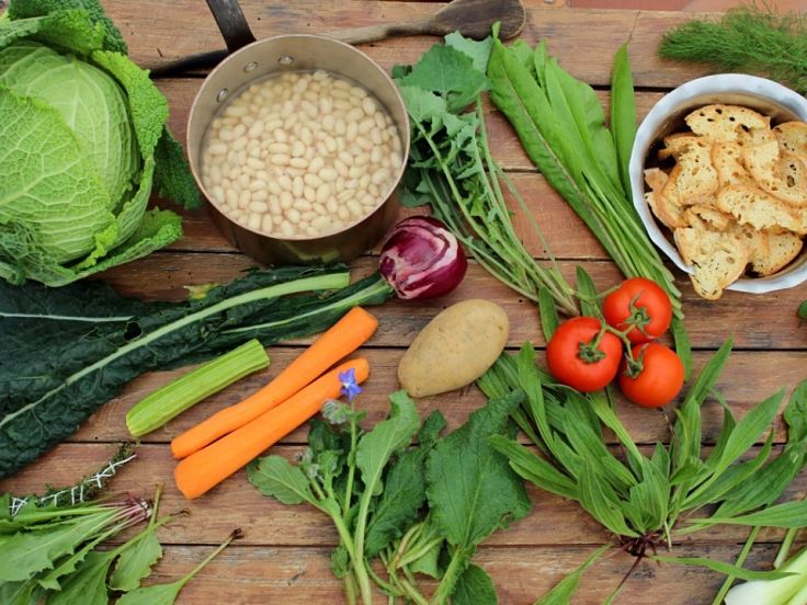 Fresh ingredients used for Ribollita Soup and the beans combine to make a hearty dish rich in nutrients, but relatively high in calories