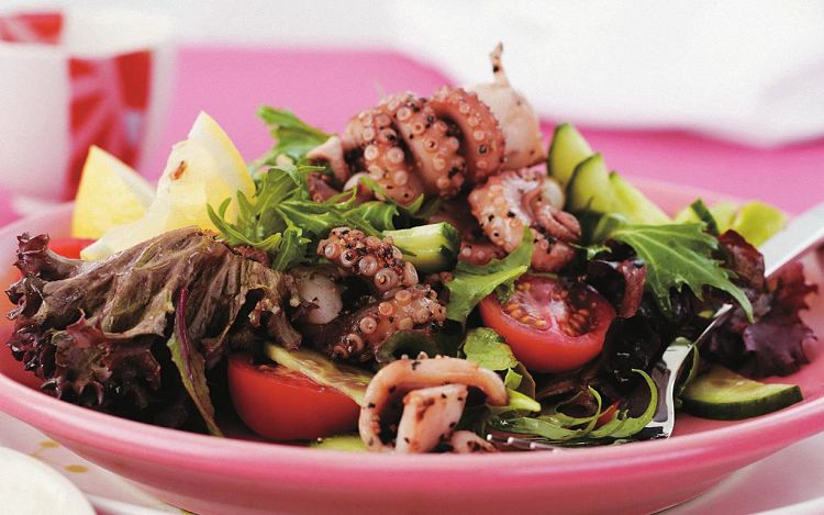 Shallow fried salt and pepper baby octopus. 
  A light alternative to the heavy battered dishes that are deep fried.