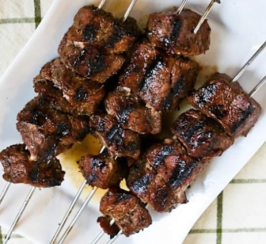 Lovely kabobs made with marinated steak pieces
