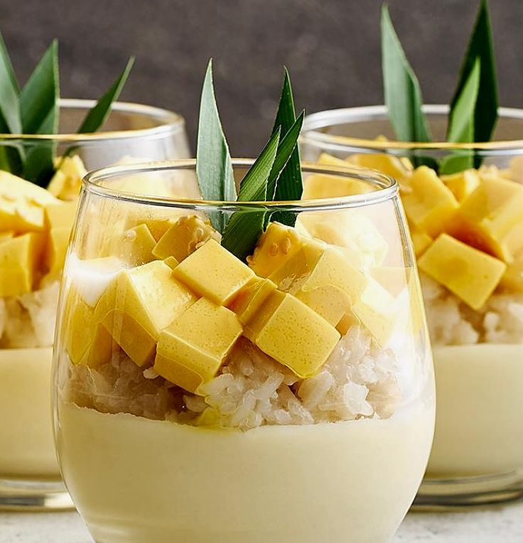 Mango Sticky Rice served in individual glasses - delicious and so appealing