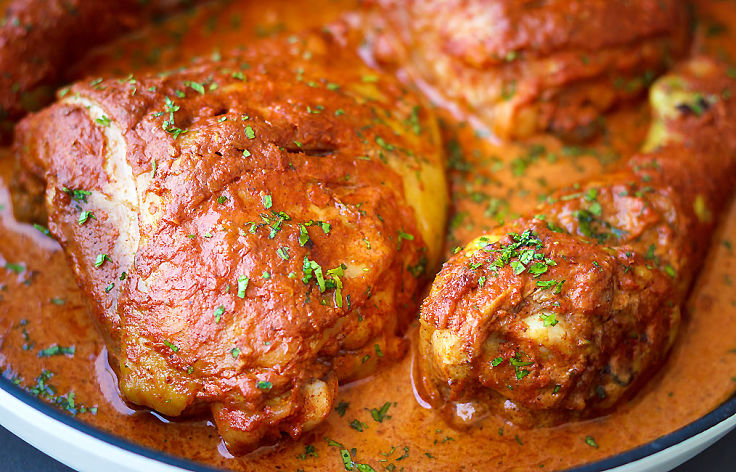 Baked tandoori chicken - delightful. You can also cook the chicken pieces marinated in tandoori paste on the grill or barbecue.