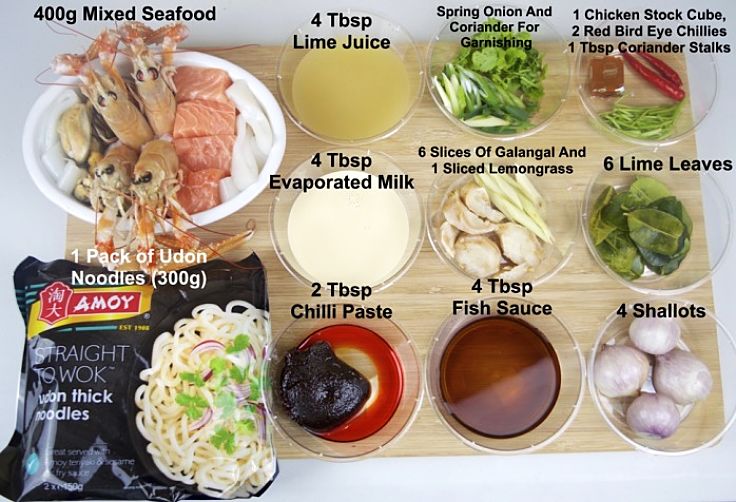 Ingredients for tom yum soup ingredients with udon noodles. Try these recipes