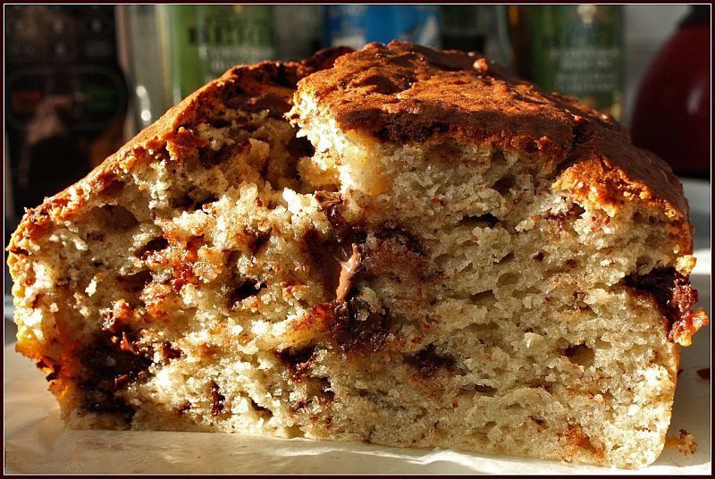 Banana bread has a lovely texture with the dried fruit, blueberries and banana pieces clearly visible when the cake is cut