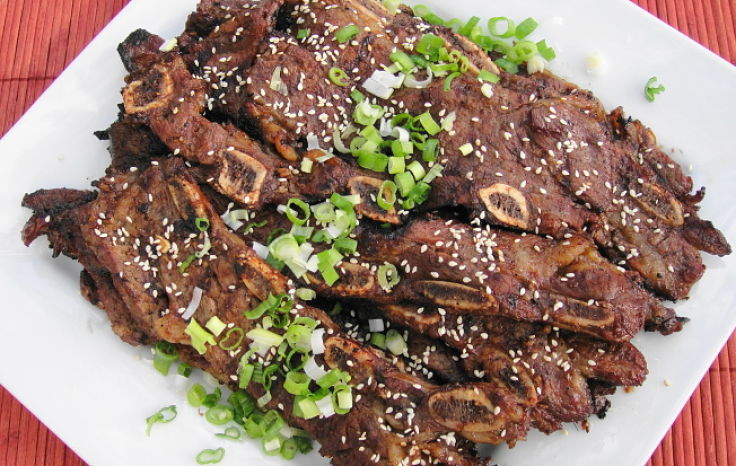 Korean short ribs with sesame seeds and spring onion slices